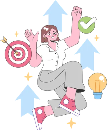 Employee moves towards business goals  Illustration