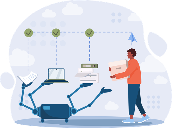 Employee needs robotic help for task completion  Illustration