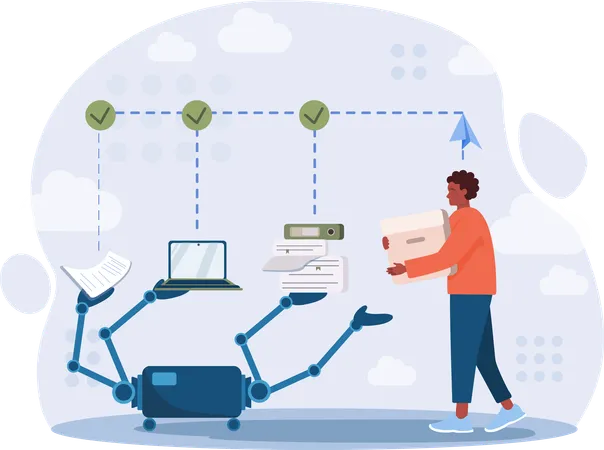 Employee needs robotic help for task completion  Illustration