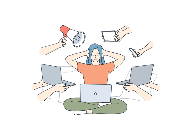 Employee overburdened with office work  Illustration