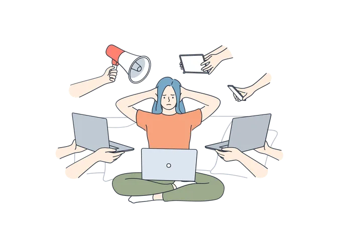 Employee overburdened with office work  Illustration