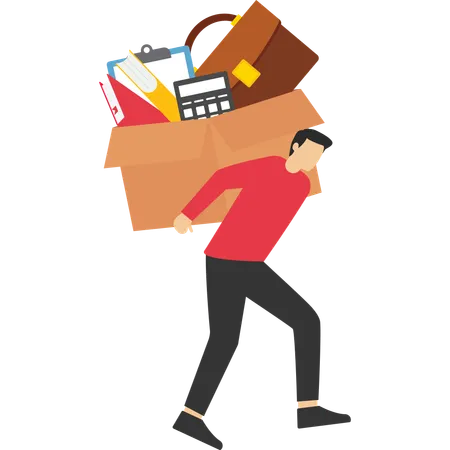 Overload Or Overworked Office Routine Concept Tired Businessman Carrying Heavy Documents Paperwork Illustration