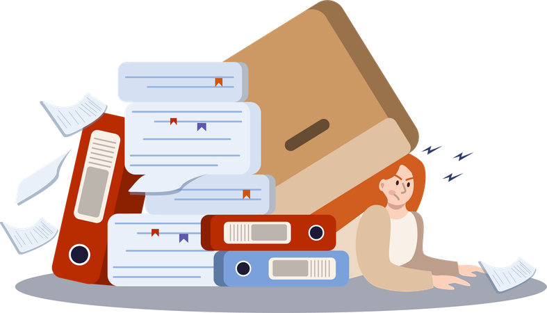 Employee overloads with office work  Illustration