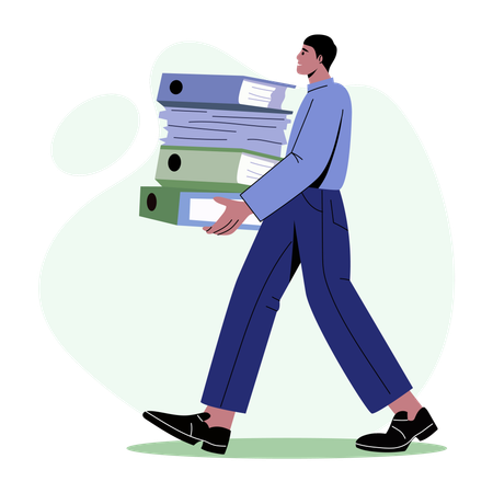 Employee overworked with office  files  Illustration
