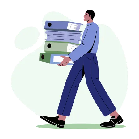 Employee overworked with office  files  Illustration
