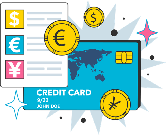 Employee pays credit card bills globally  Illustration