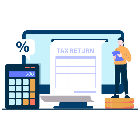 Employee pays Online Tax Return  Illustration