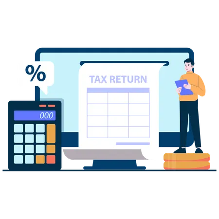 Employee pays Online Tax Return  Illustration