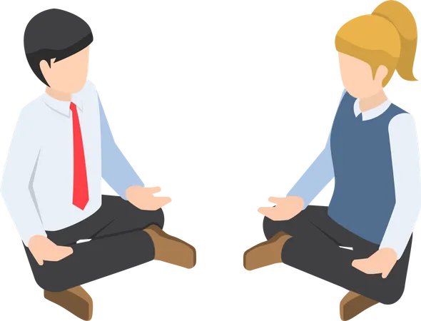 Flat 3 D Isometric Businessman Doing Yoga In Lotus Pose Meditation In Business Concept Illustration