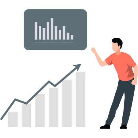 사업 성장률을 가리키는 직원  일러스트레이션