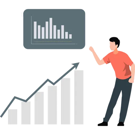 사업 성장률을 가리키는 직원  일러스트레이션