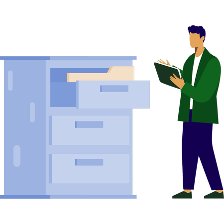 Employee pointing folders in drawer  Illustration