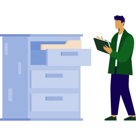 Employee pointing folders in drawer  Illustration