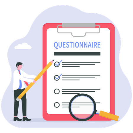 Employee prepares customer questionnaire form  Illustration