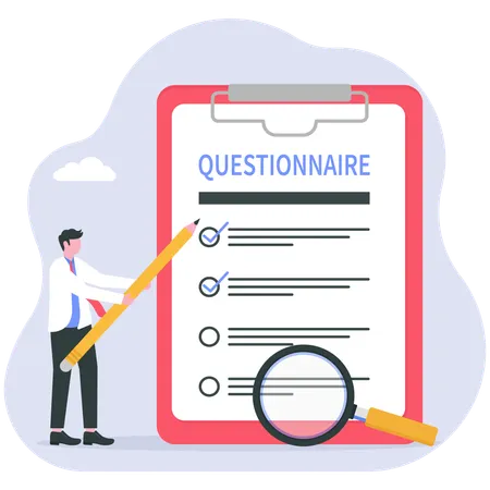 Employee prepares customer questionnaire form  Illustration