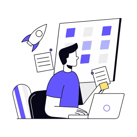 Employee Prepares Launching Deadlines  Illustration