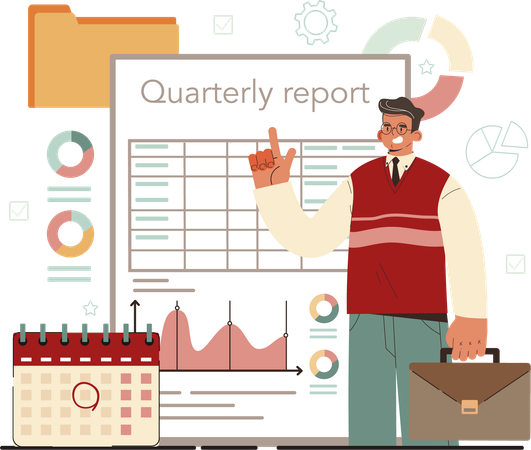 Employee prepares quarterly report  Illustration