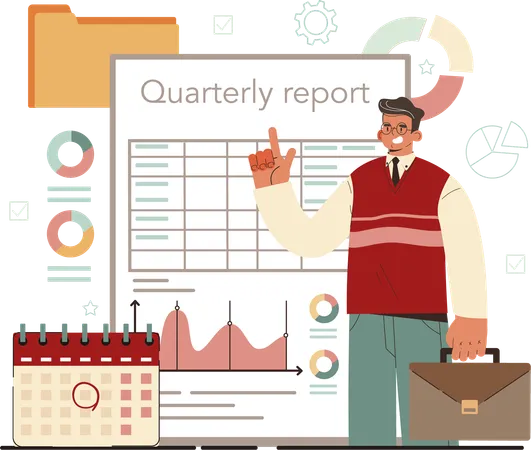 Employee prepares quarterly report  Illustration