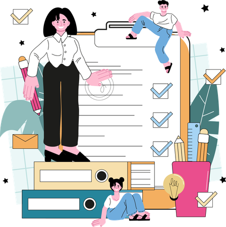 Employee prepares task list  Illustration