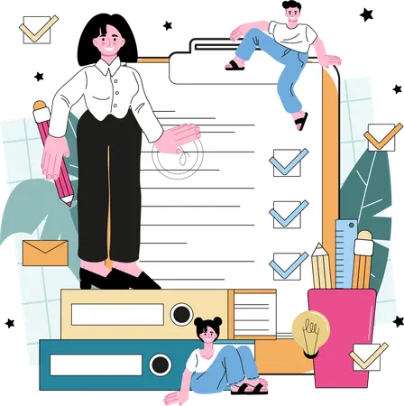 Employee prepares task list  Illustration