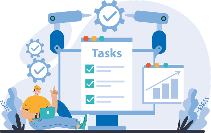 Employee prepares task schedule  Illustration