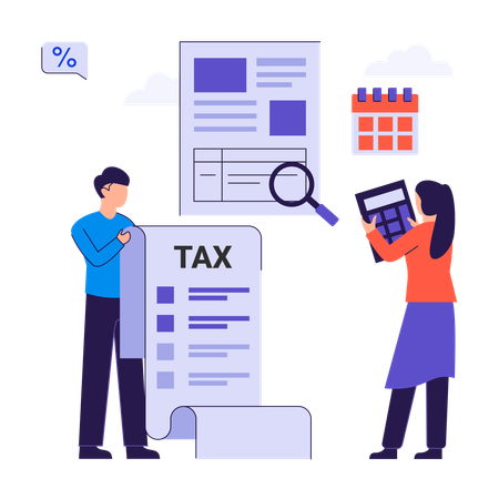 Employee prepares Taxation report  Illustration