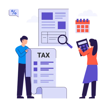 Employee prepares Taxation report  Illustration