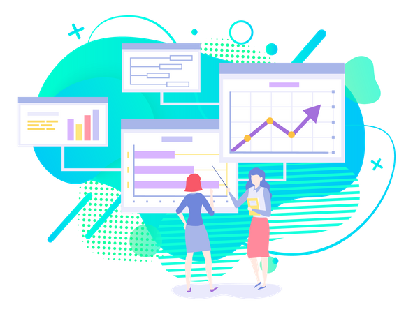 Employée présentant un graphique d'analyse de données  Illustration