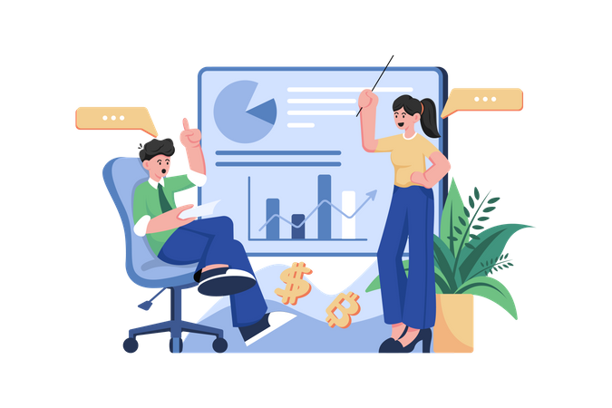 Employee presenting analytics data  Illustration