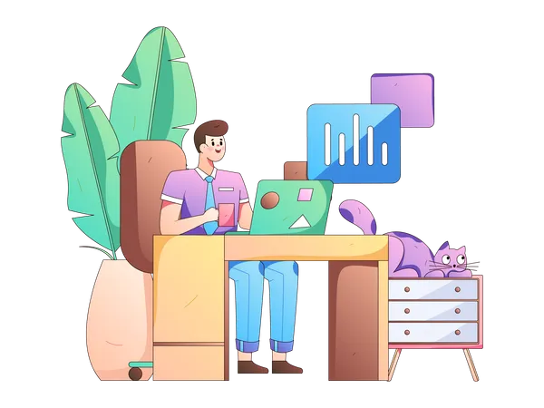 Employee presenting meeting from home  Illustration