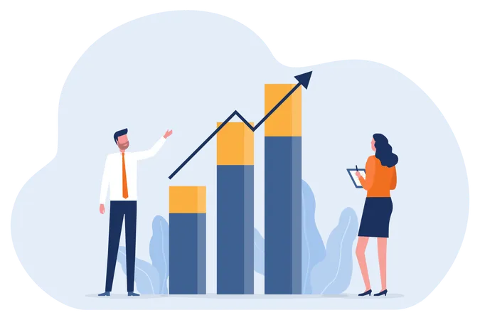 Employee presents data in presentation meeting  Illustration