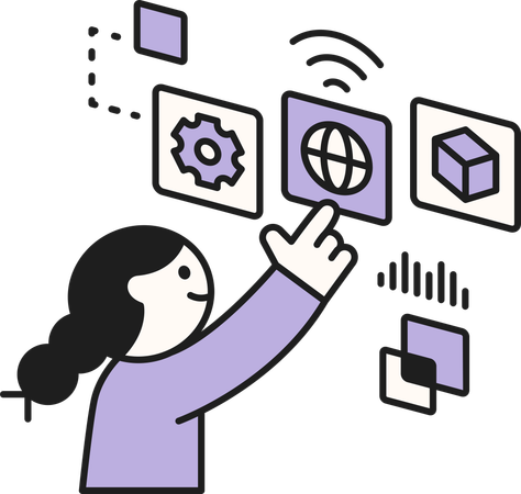 Employee presents data with help of robot  Illustration