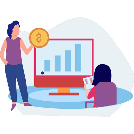 Employee presents financial data on monitor  Illustration