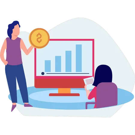 Employee presents financial data on monitor  Illustration