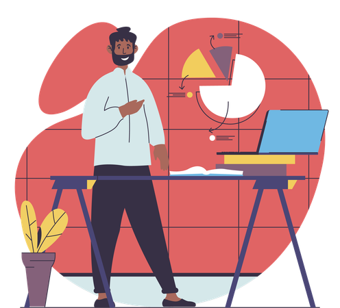 Employee presents market data in presentation  Illustration