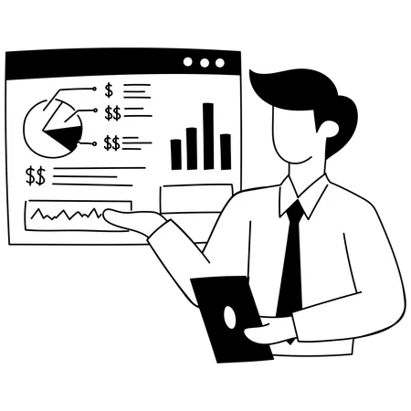 Employee presents market data on board  Illustration
