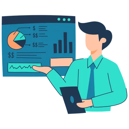 Employee presents market data on board  Illustration