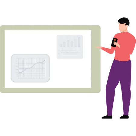 Employee presents market graphs  Illustration