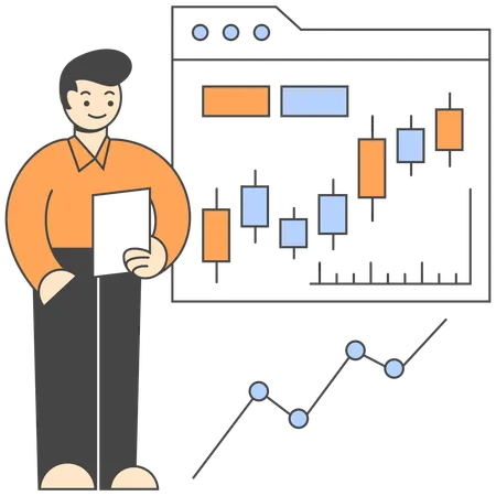 Employee presents stock market data  Illustration