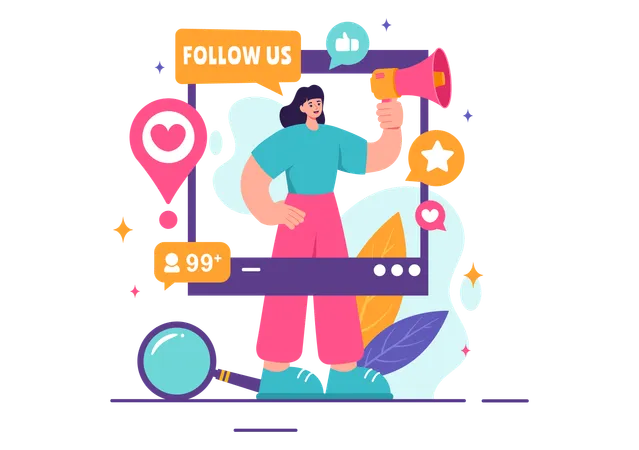 Follow Us And Like Vector Illustration For Internet Advertisements Of Social Media Users Following An Interesting Page Set In A Flat Background Illustration