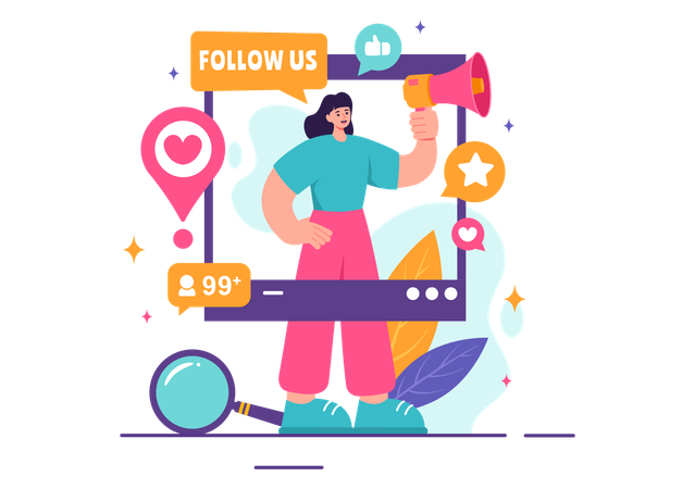 Employee promoting social media website  Illustration