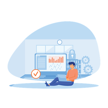 Employee protect online data from cyber attack  Illustration