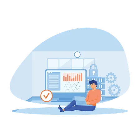 Employee protect online data from cyber attack  Illustration