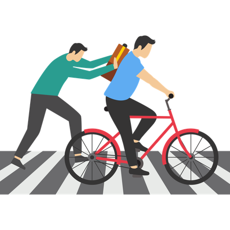 Employee pushing manager the way forward  Illustration