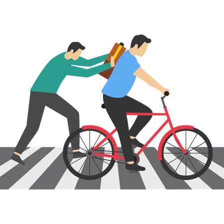 Employee pushing manager the way forward  Illustration