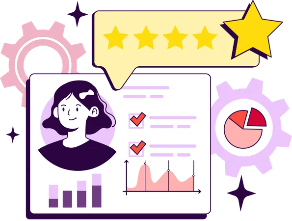 Employee ratings is reviewed by businesswoman  Illustration