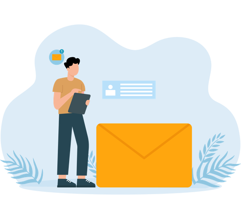 Employee receives business Message Notification  Illustration