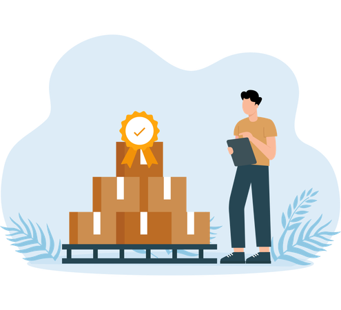 Employee receives delivery badge  Illustration