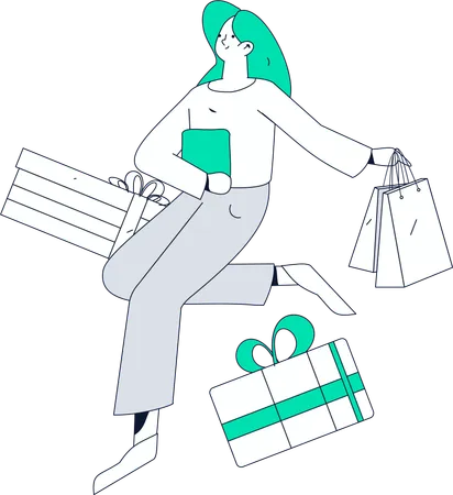 Employee receiving shopping coins on digital shopping  Illustration