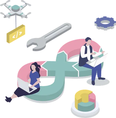 Employee repairs Devops application Illustration